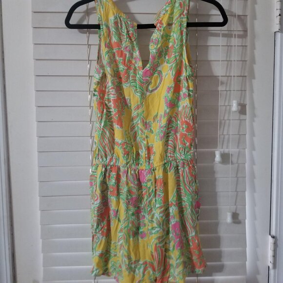 Lilly Pulitzer XS Floral Print Sleeveless V-Neck Romper Yellow Green Pink Lightw - Picture 4 of 5
